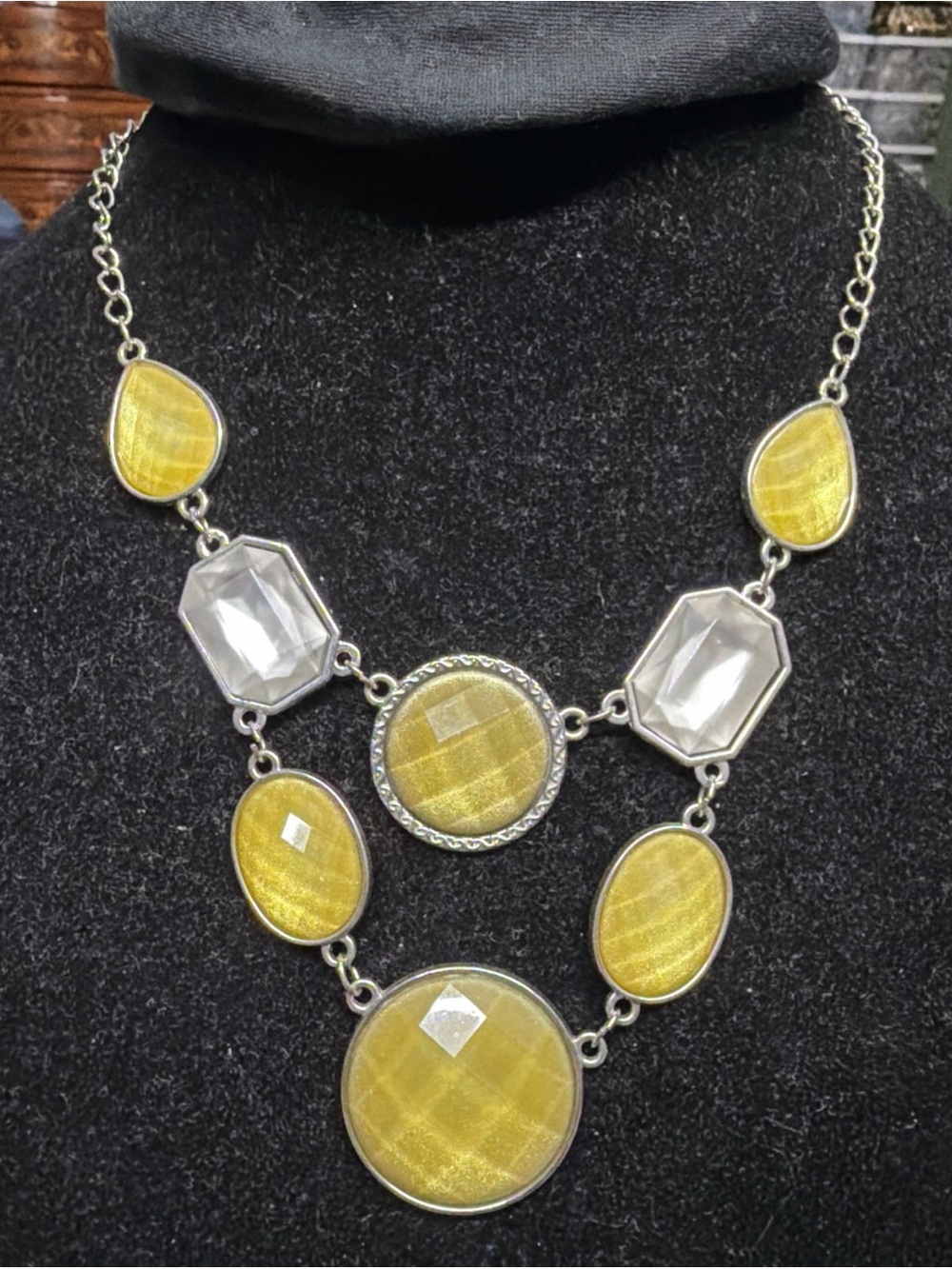NY 22” Yellow Multi-Stone Statement Necklace silver tone